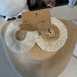 Chic Gold and Cream Fringe Earrings
